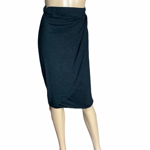 Bar III Draped Faux Wrap Deep Black Pencil Skirt - Picture 5 of 13